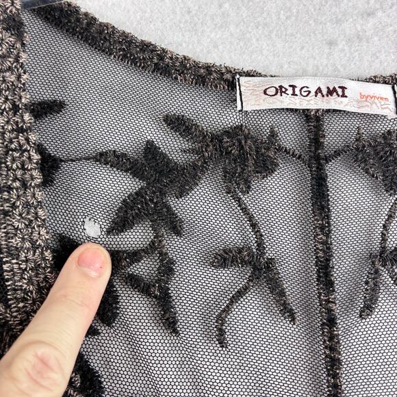 Origami Vivien Kimono Womens OS Embroidered Lace Sheer Boho Gypsy Leather Fringe - Picture 14 of 16